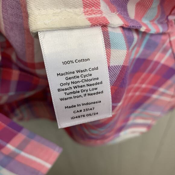 Talbots Modern Classic Pink Jingle Bell Plaid Flannel Button Top Medium NWT - Picture 5 of 6